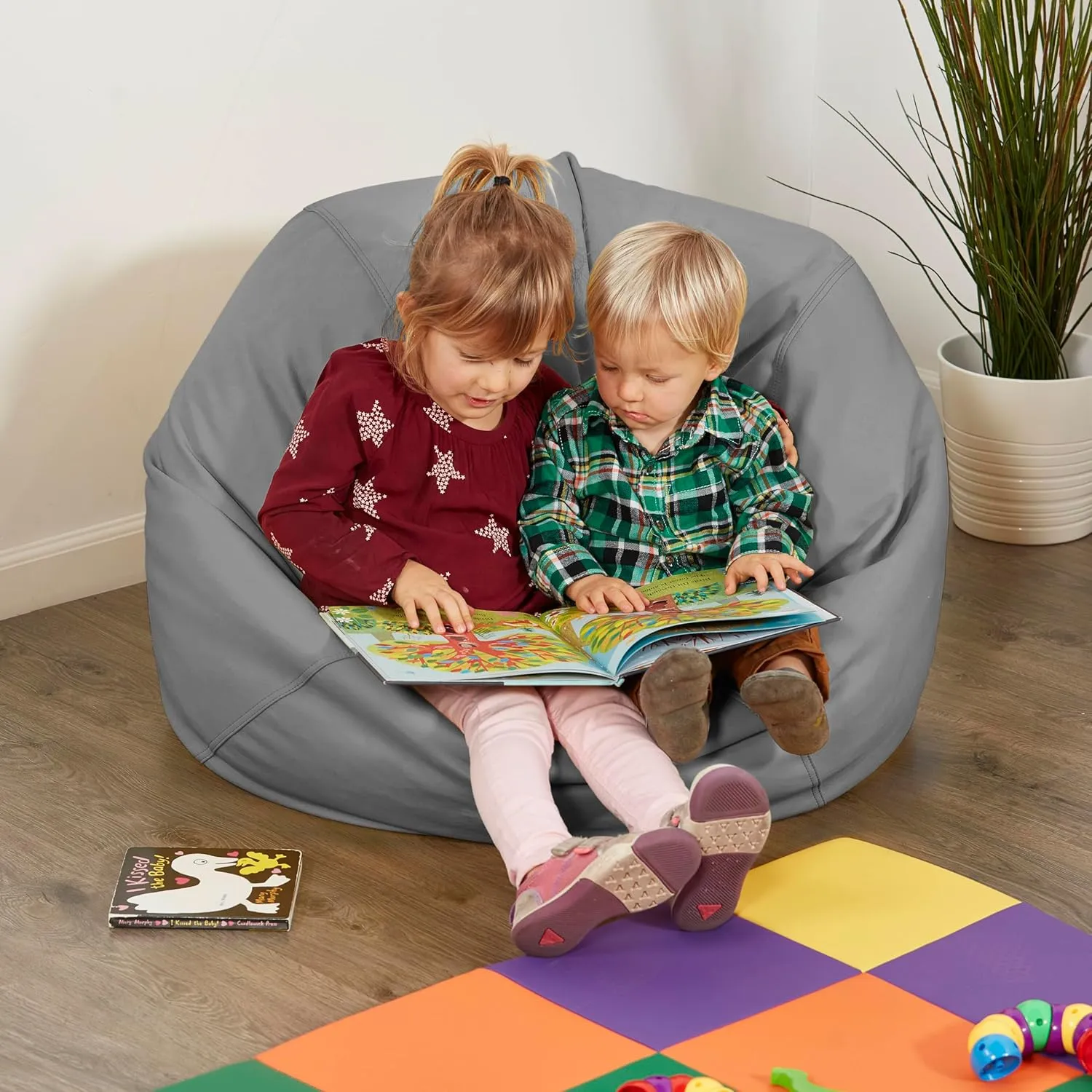 Factory Direct Partners 10478-GY SoftScape Classic 35" Junior Bean Bag Chair, Furniture for Kids, Libraries or Home - Gray