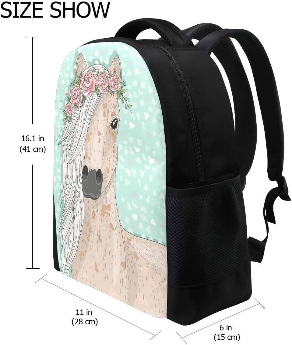 Fashion Backpack Flower Horse Laptop Backpack School Bag for Outdoor Work School One Size