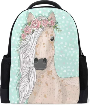 Fashion Backpack Flower Horse Laptop Backpack School Bag for Outdoor Work School One Size