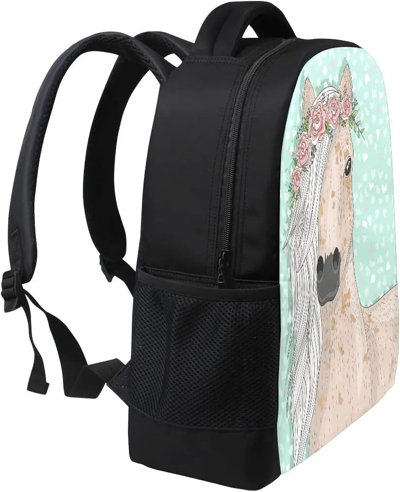 Fashion Backpack Flower Horse Laptop Backpack School Bag for Outdoor Work School One Size