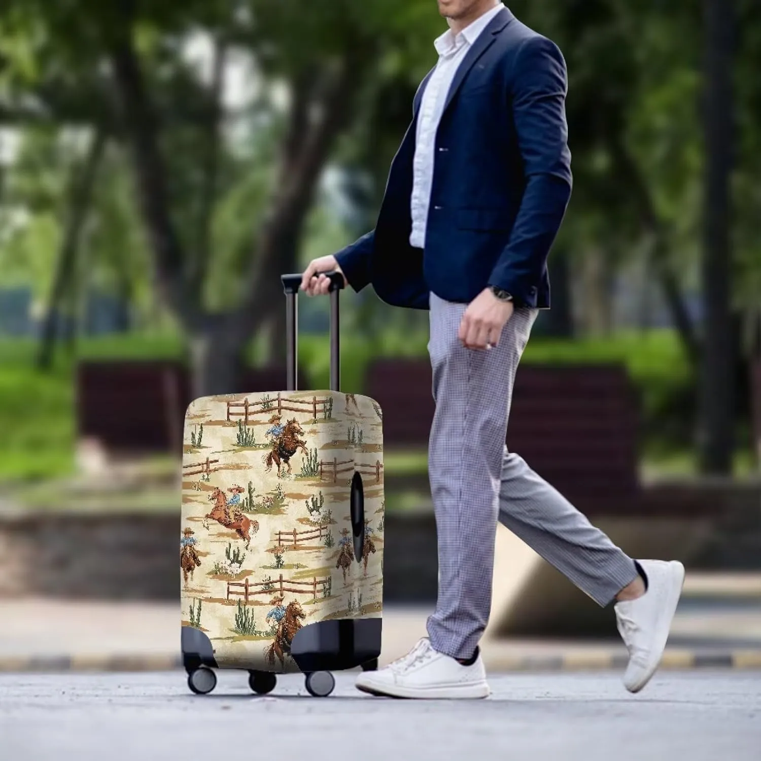 Fashion Luggage Cover, Srudy Travel Suitcase Covers with Zippered Bottom Design Portable Protectors Easy to Install for Daily Uses Cow Boy