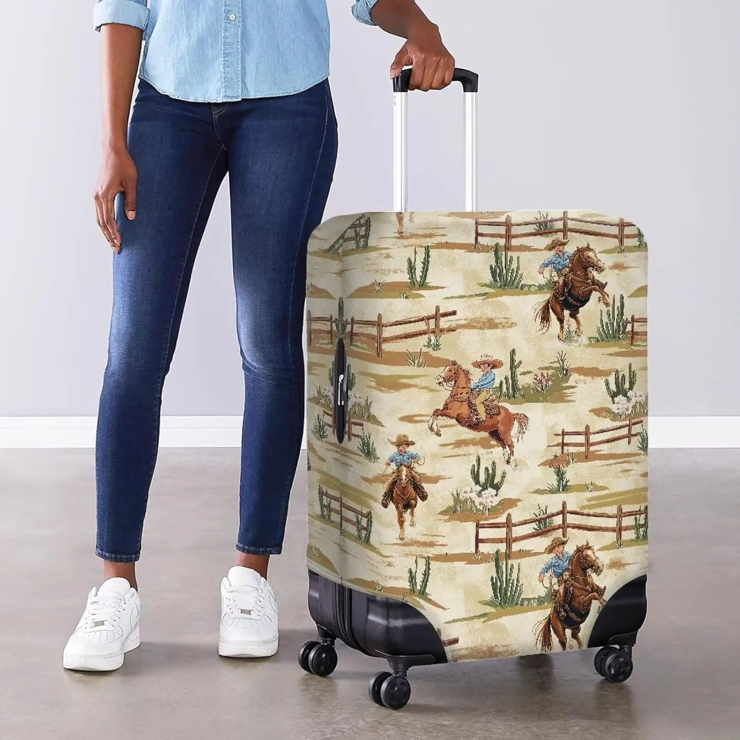 Fashion Luggage Cover, Srudy Travel Suitcase Covers with Zippered Bottom Design Portable Protectors Easy to Install for Daily Uses Cow Boy