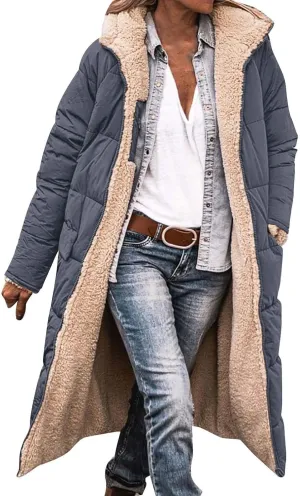 Fashionable Winter Warm Coats for Women Trendy Sherpa Fleece Lined Hooded Oversized Loose Long Sleeve Zip Up Jackets