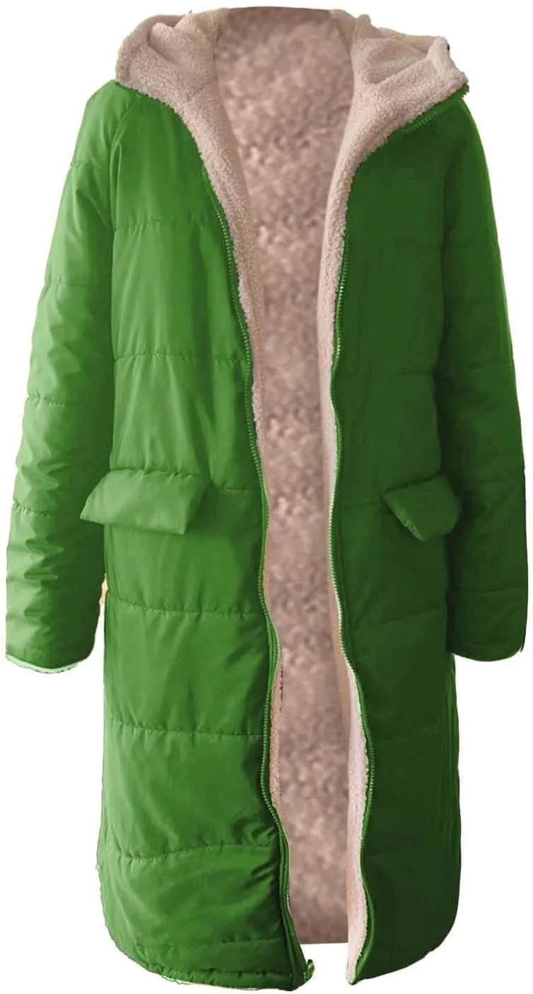 Fashionable Winter Warm Coats for Women Trendy Sherpa Fleece Lined Hooded Oversized Loose Long Sleeve Zip Up Jackets