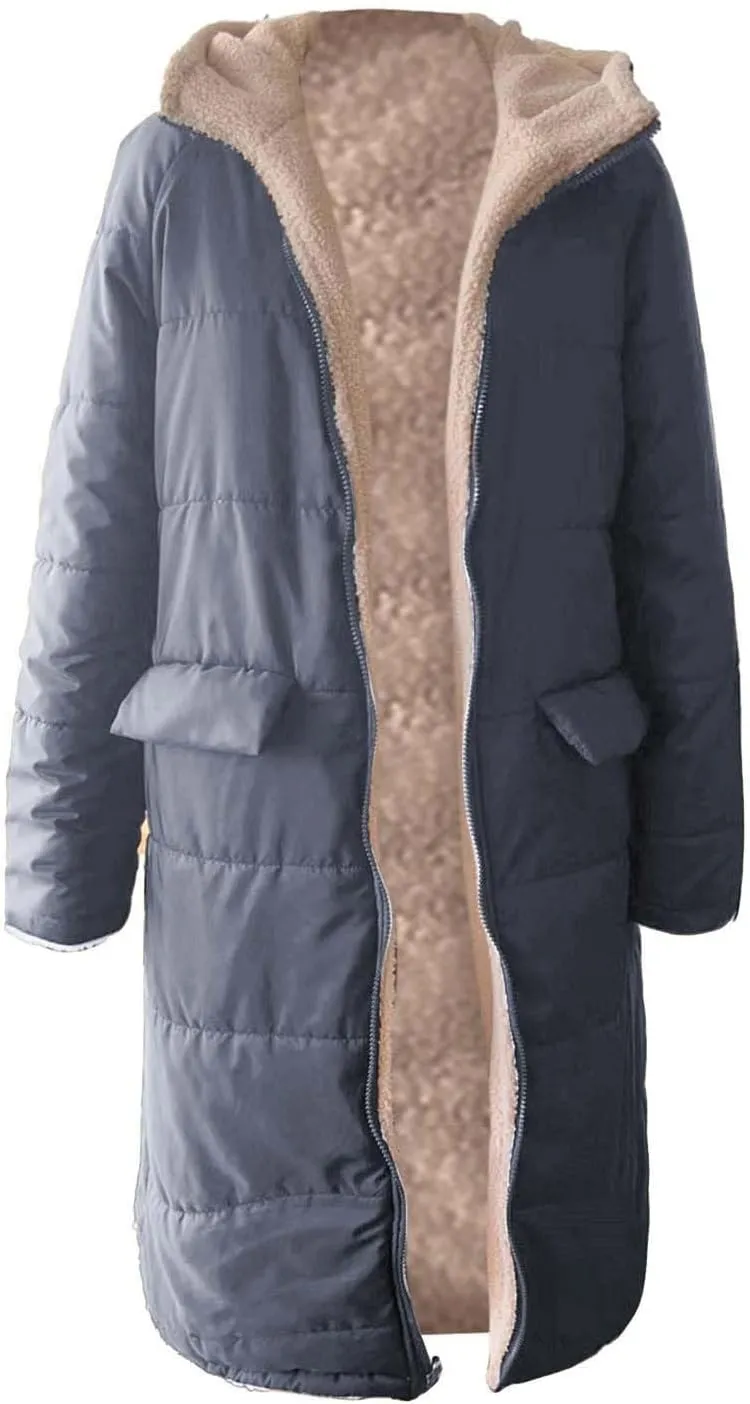 Fashionable Winter Warm Coats for Women Trendy Sherpa Fleece Lined Hooded Oversized Loose Long Sleeve Zip Up Jackets