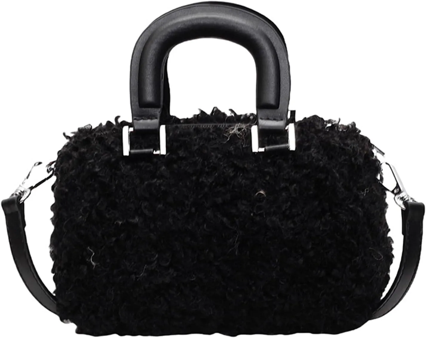 Faux Fur Crossbody Bags for Women, Fluffy Top Handle Shoulder Bag, Plush Shoulder Bag Crossbody Bag Handbag-Black