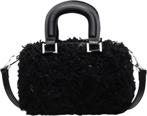 Faux Fur Crossbody Bags for Women, Fluffy Top Handle Shoulder Bag, Plush Shoulder Bag Crossbody Bag Handbag-Black