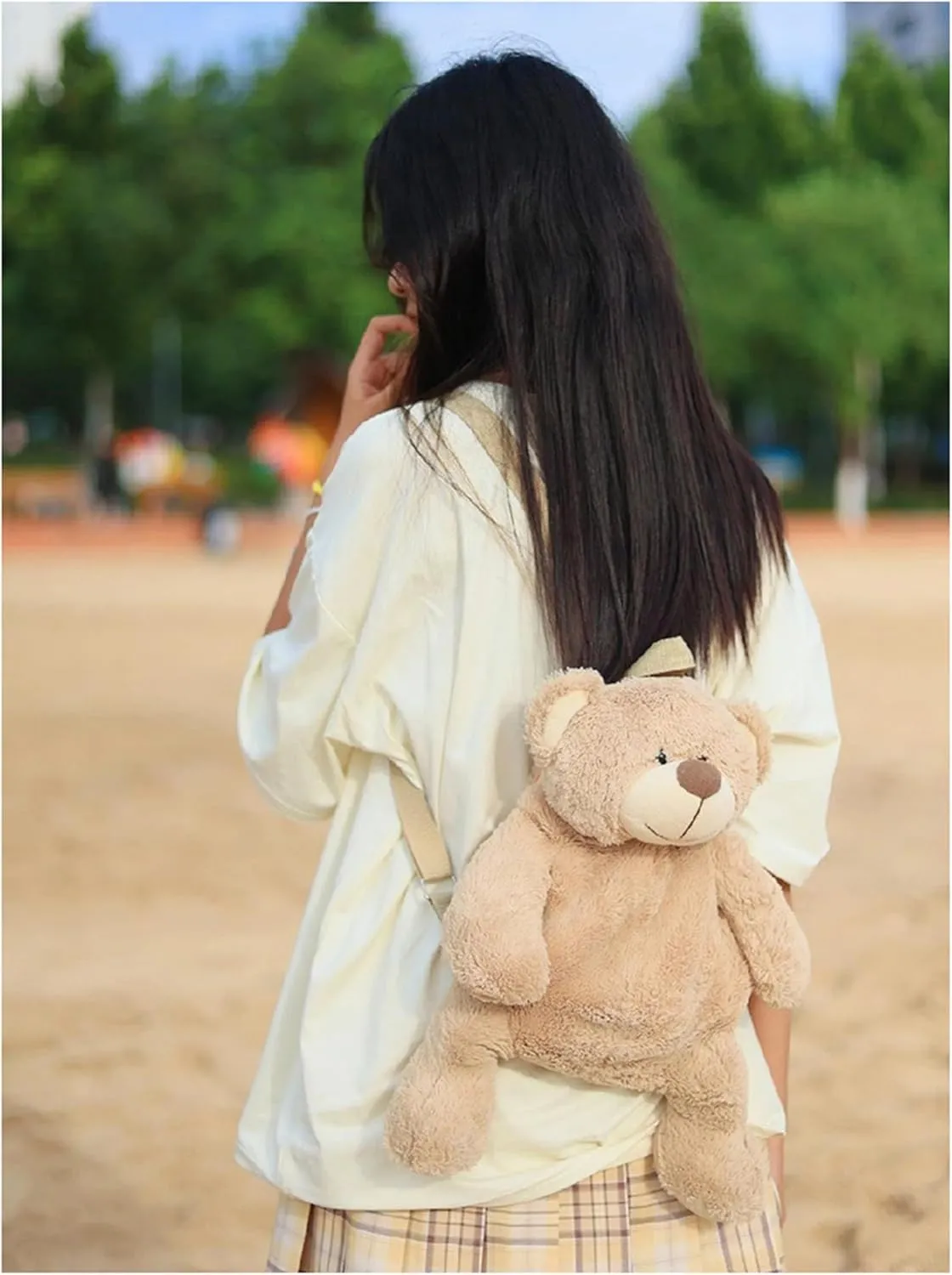 Faux Fur Stuffed Teddy Bear Shaped Backpack Plush Storage Bag with Adjustable Straps Practical Crossbody Shoulder Bag