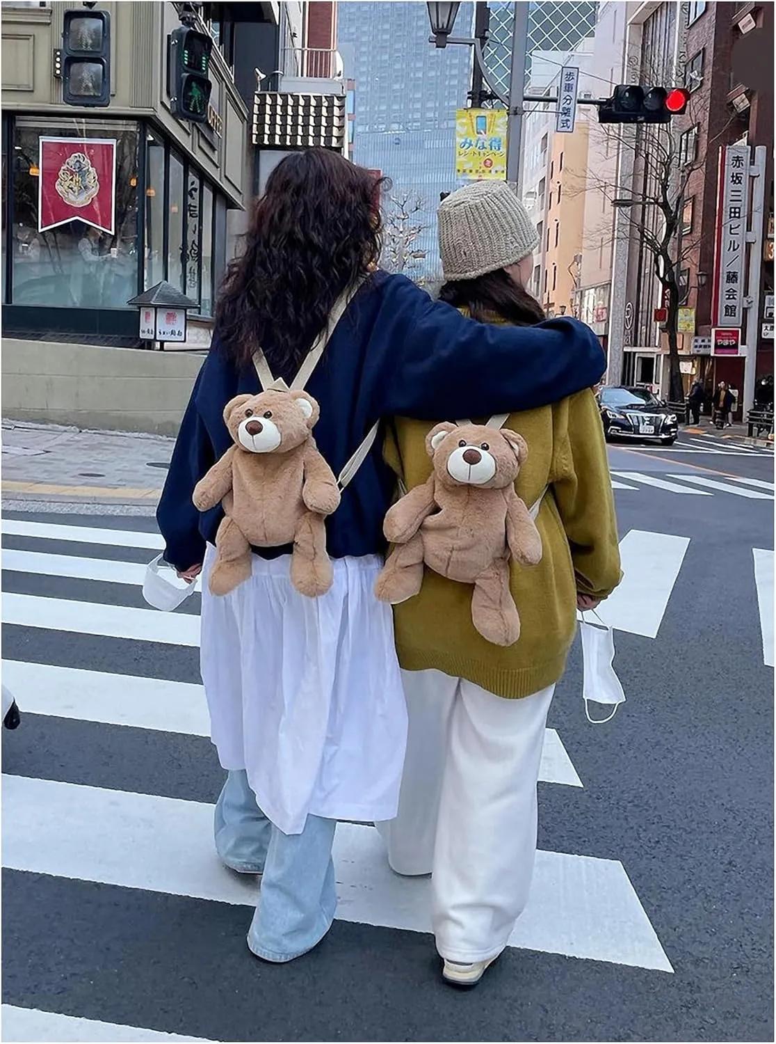 Faux Fur Stuffed Teddy Bear Shaped Backpack Plush Storage Bag with Adjustable Straps Practical Crossbody Shoulder Bag