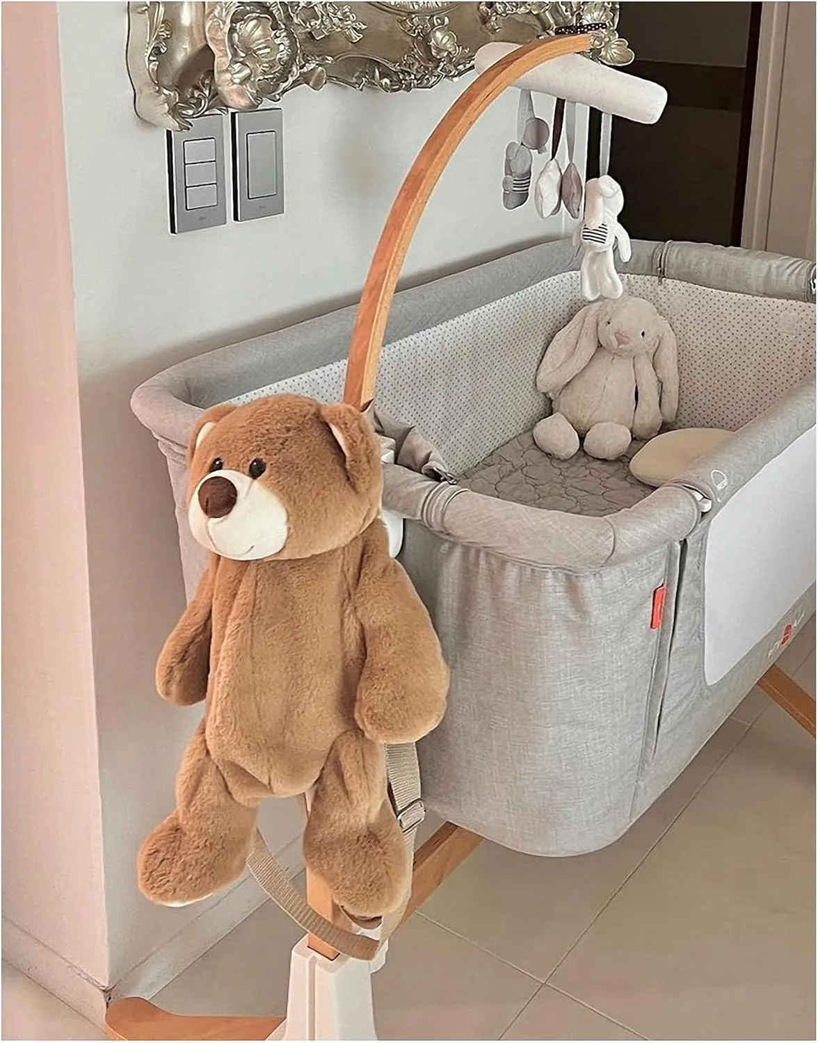 Faux Fur Stuffed Teddy Bear Shaped Backpack Plush Storage Bag with Adjustable Straps Practical Crossbody Shoulder Bag