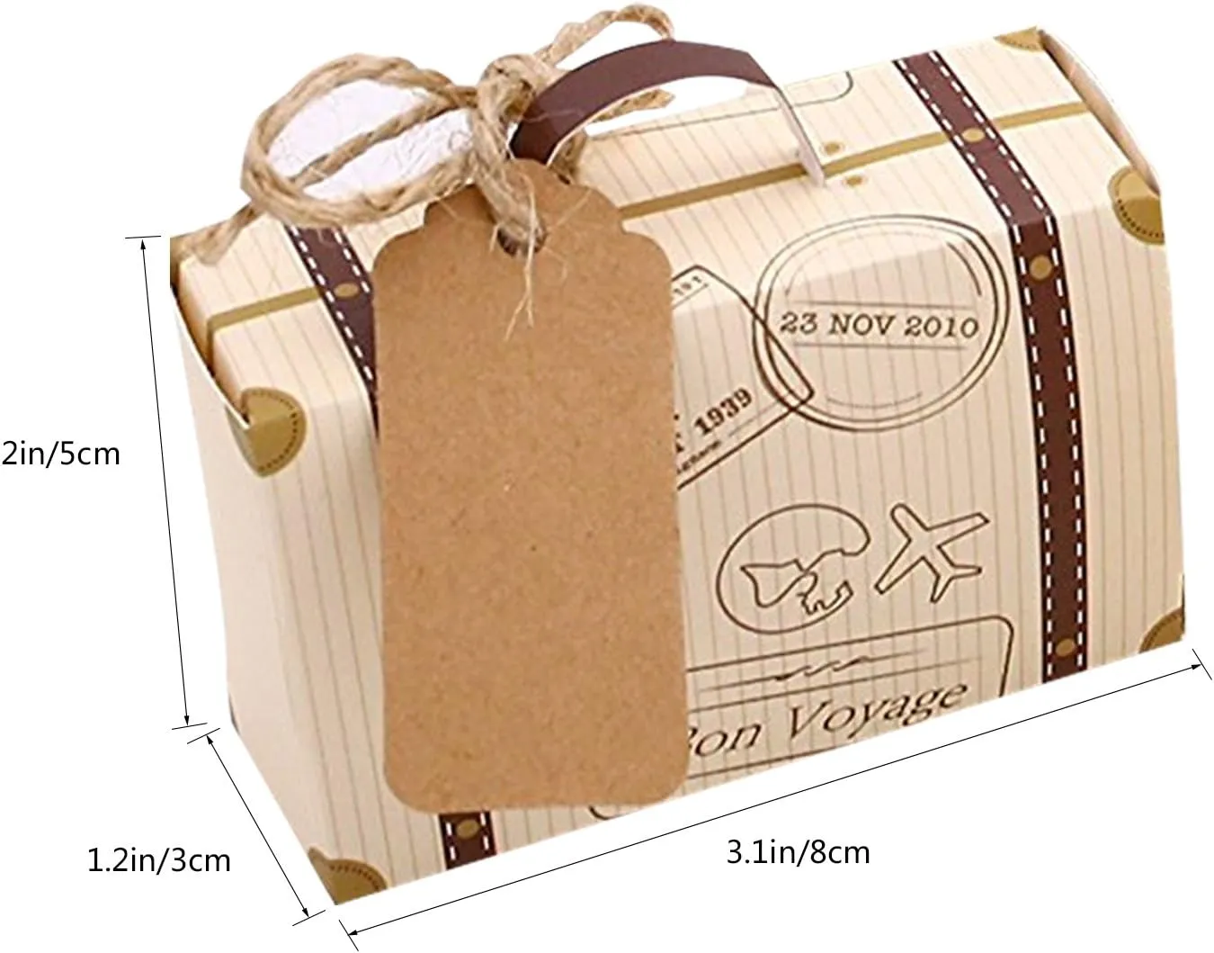 Faylapa Suitcase Candy Boxes, Party Favor Candy Box, Vintage Kraft Paper Gift Bag for Travel Theme Party,Wedding,Birthday,Bridal Shower (Suitcase 100Pcs)