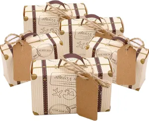 Faylapa Suitcase Candy Boxes, Party Favor Candy Box, Vintage Kraft Paper Gift Bag for Travel Theme Party,Wedding,Birthday,Bridal Shower (Suitcase 100Pcs)