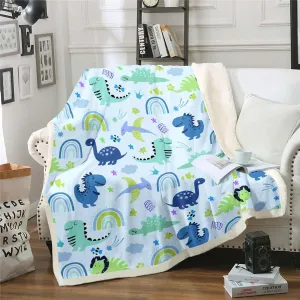Feelyou Boys Dinosaur Toddler Sherpa Blanket Girls Blue Green Dinosaurs Fleece Throw Blanket Cute Cartoon Dino Rainbow Fuzzy Blanket for Sofa Bed Couch Kids Room Decor,Baby 30x40 Inches