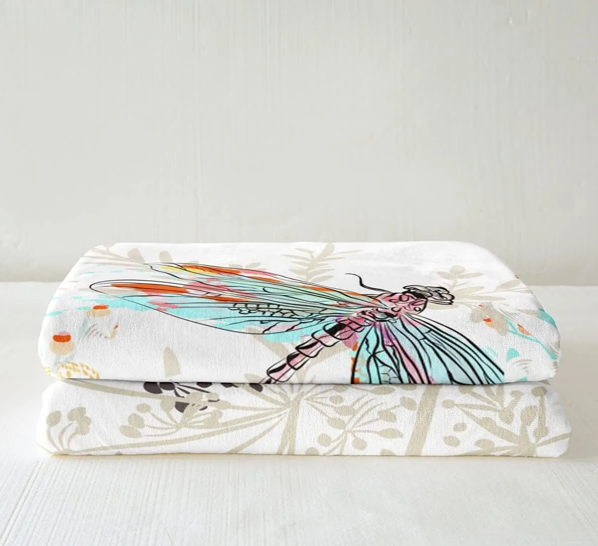 Feelyou Dragonfly Fleece Sherpa Throw Blanket Soft Cozy Fluffy Botanical Fuzzy Blanket Caring Gift for Women 50"x60"