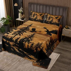 Feelyou Eagle Bedspread Twin Size Rustic Cabin Country Quilted Coverlet for Kids Teens Adults Vintage Brown Wood Coverlet Set Quilted Room Decorations 2Pcs,1 Bedspread  1 Pillow Sham