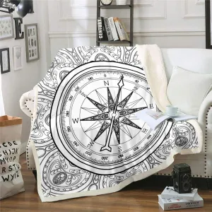 Feelyou Nautical Fleece Throw Blanket Vintage Compass Sherpa Blanket Ocean Adventure Plush Blanket Sea Fuzzy Blanket Throw 30"x40"