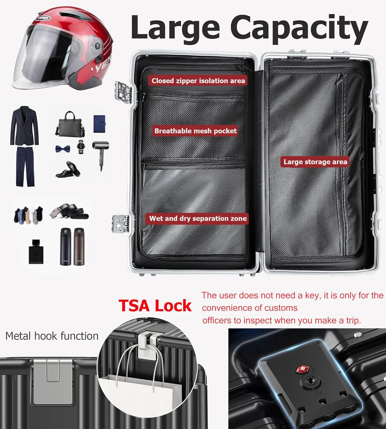 feilario 30in Super Large Captain Aluminum Frame Hardside Spinner Wheels Luggage, Removable Zipperless Checked Suitcase with Cup Holder/Phone Holder