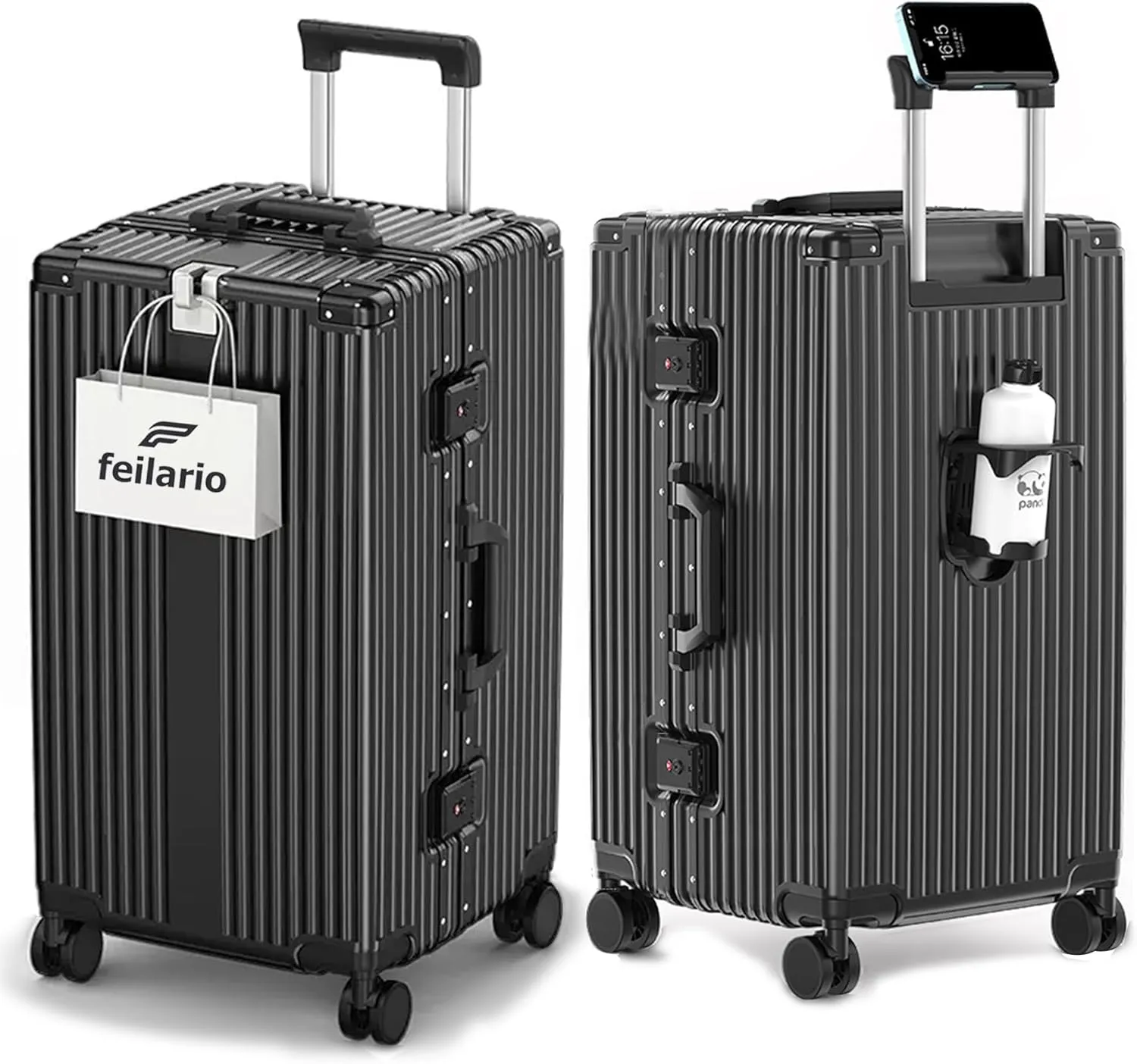 feilario 30in Super Large Captain Aluminum Frame Hardside Spinner Wheels Luggage, Removable Zipperless Checked Suitcase with Cup Holder/Phone Holder