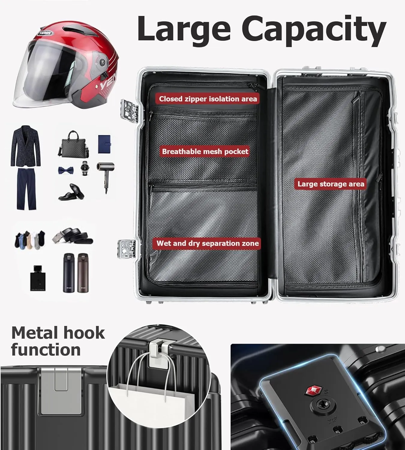 feilario 30in Super Large Captain Aluminum Frame Hardside Spinner Wheels Luggage, Removable Zipperless Checked Suitcase with Cup Holder/Phone Holder