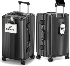 feilario 30in Super Large Captain Aluminum Frame Hardside Spinner Wheels Luggage, Removable Zipperless Checked Suitcase with Cup Holder/Phone Holder