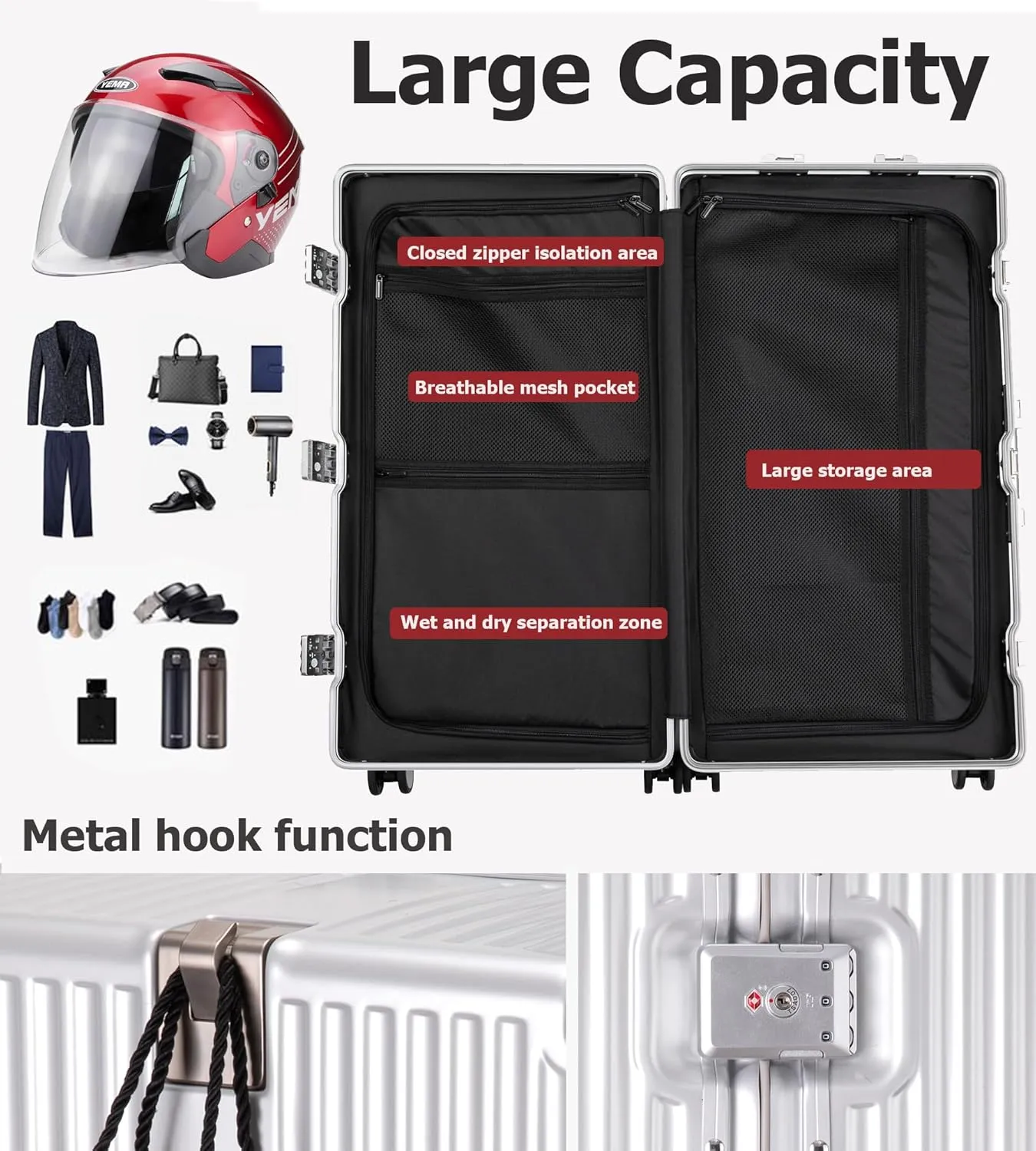 feilario 30in Super Large Captain Aluminum Frame Hardside Spinner Wheels Luggage, Zipperless Checked Suitcase with Cup Holder/Phone Holder