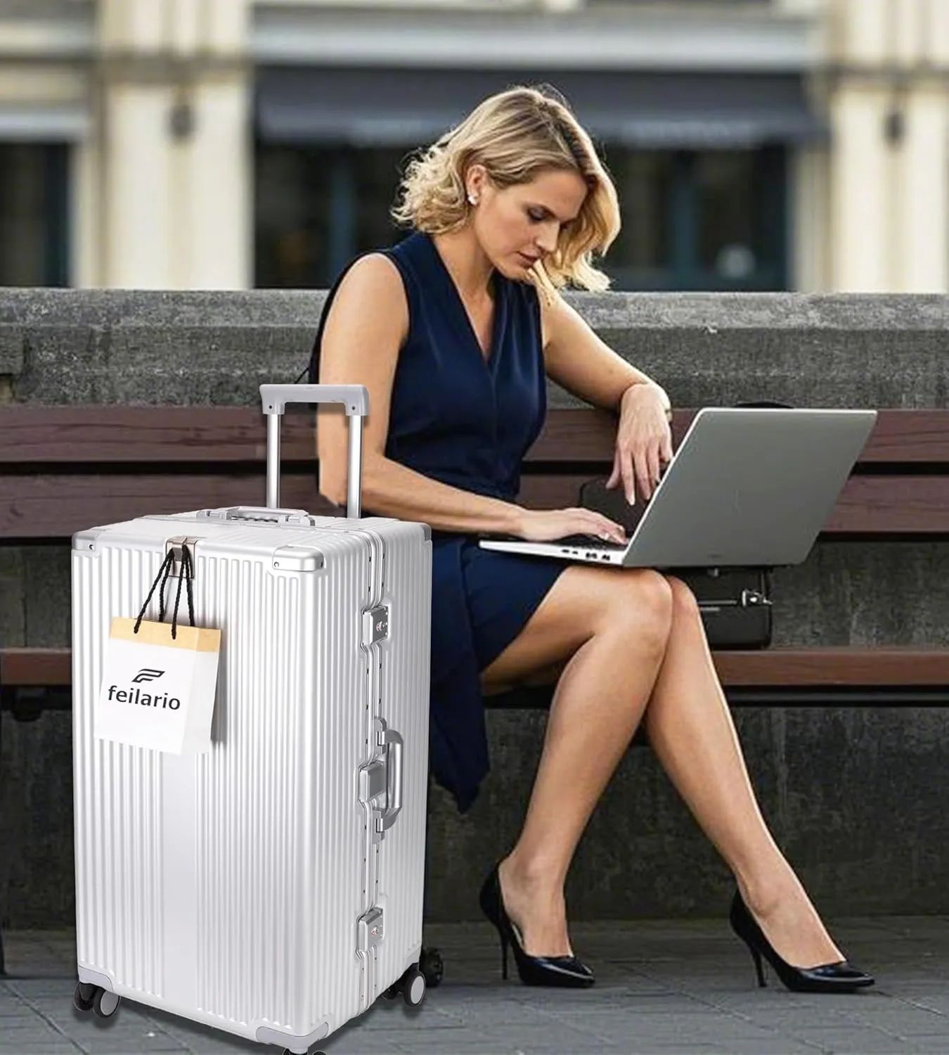 feilario 30in Super Large Captain Aluminum Frame Hardside Spinner Wheels Luggage, Zipperless Checked Suitcase with Cup Holder/Phone Holder