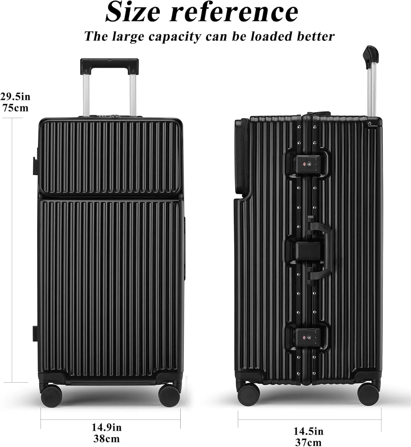 feilario 30in Super Large Captain Aluminum Frame Hardside Spinner Wheels Luggage, Zipperless Checked Suitcase with Front Compartment/Cup Holder/Phone Holder