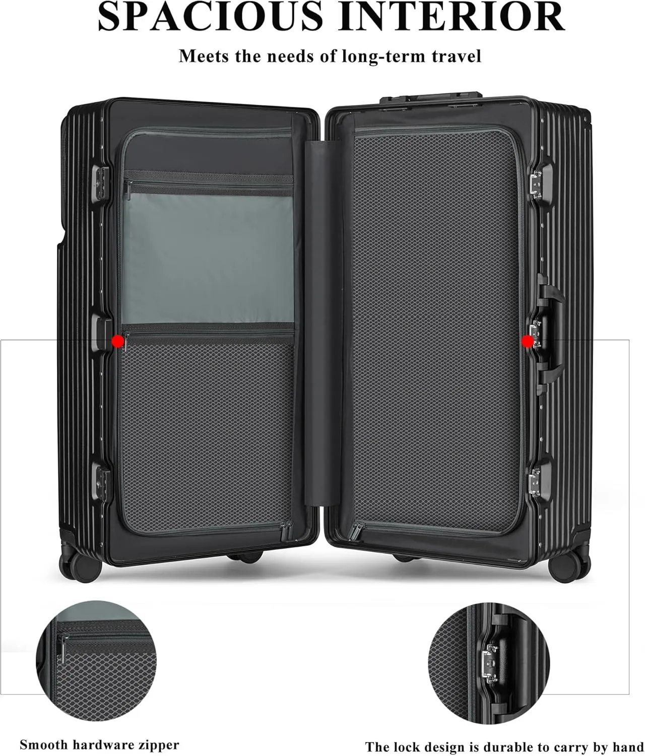 feilario 30in Super Large Captain Aluminum Frame Hardside Spinner Wheels Luggage, Zipperless Checked Suitcase with Front Compartment/Cup Holder/Phone Holder