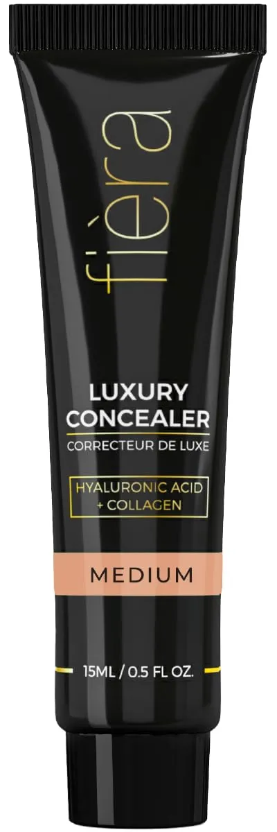 Fièra Luxury Concealer & Foundation with Anti-Aging Ingredients - Full Coverage for Dark Circles, Wrinkles, Fine Lines, and Spots, All-Day Wear For Mature Skin - Medium, 0.5 FL. OZ. / 15 ML