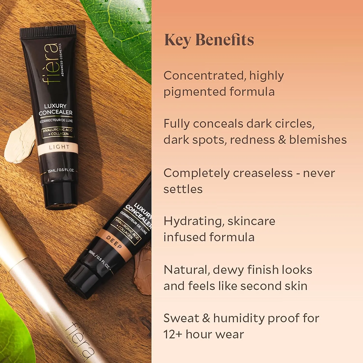 Fièra Luxury Concealer & Foundation with Anti-Aging Ingredients - Full Coverage for Dark Circles, Wrinkles, Fine Lines, and Spots, All-Day Wear For Mature Skin - Neutral Beige, 0.5 FL. OZ. / 15 ML