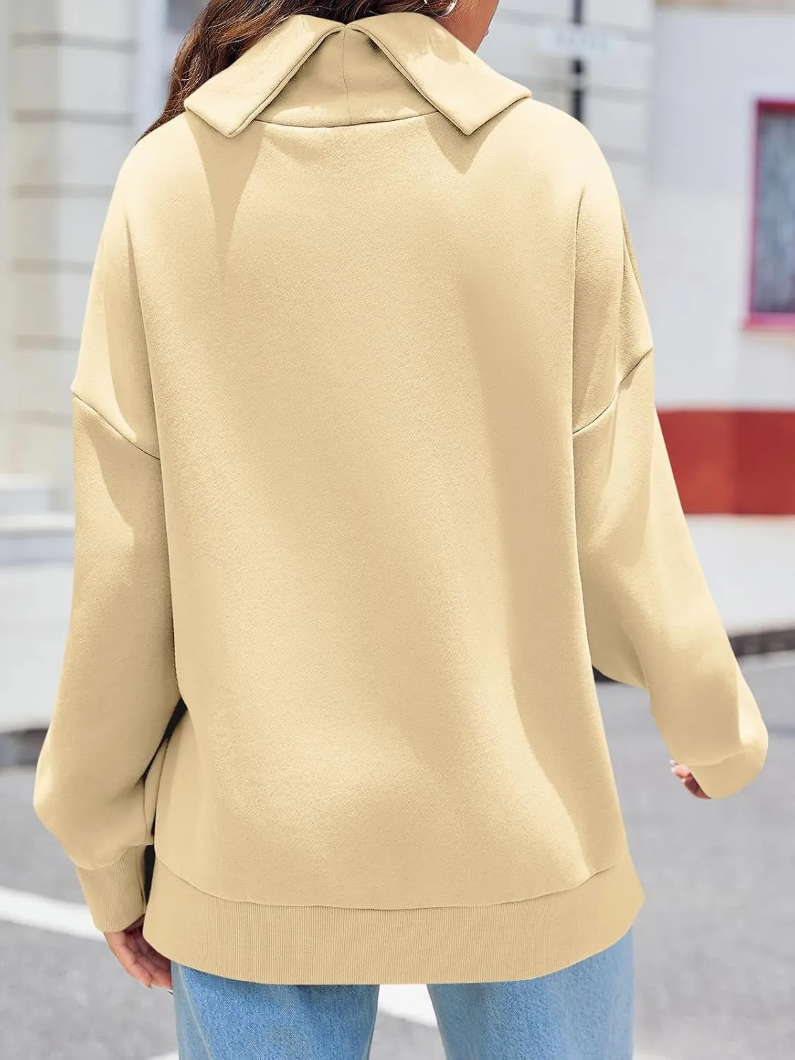 Fisoew Womens Turtleneck Oversized Sweatshirts Casual Long Sleeve Side Zip Warm Pullover Tops