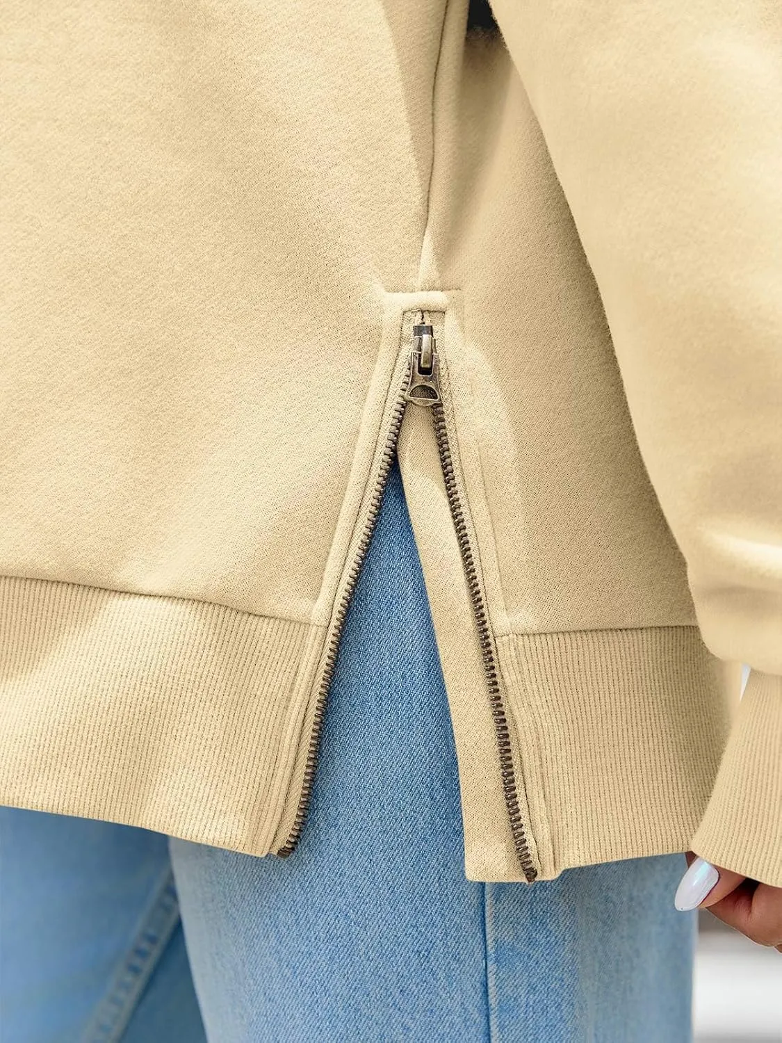 Fisoew Womens Turtleneck Oversized Sweatshirts Casual Long Sleeve Side Zip Warm Pullover Tops