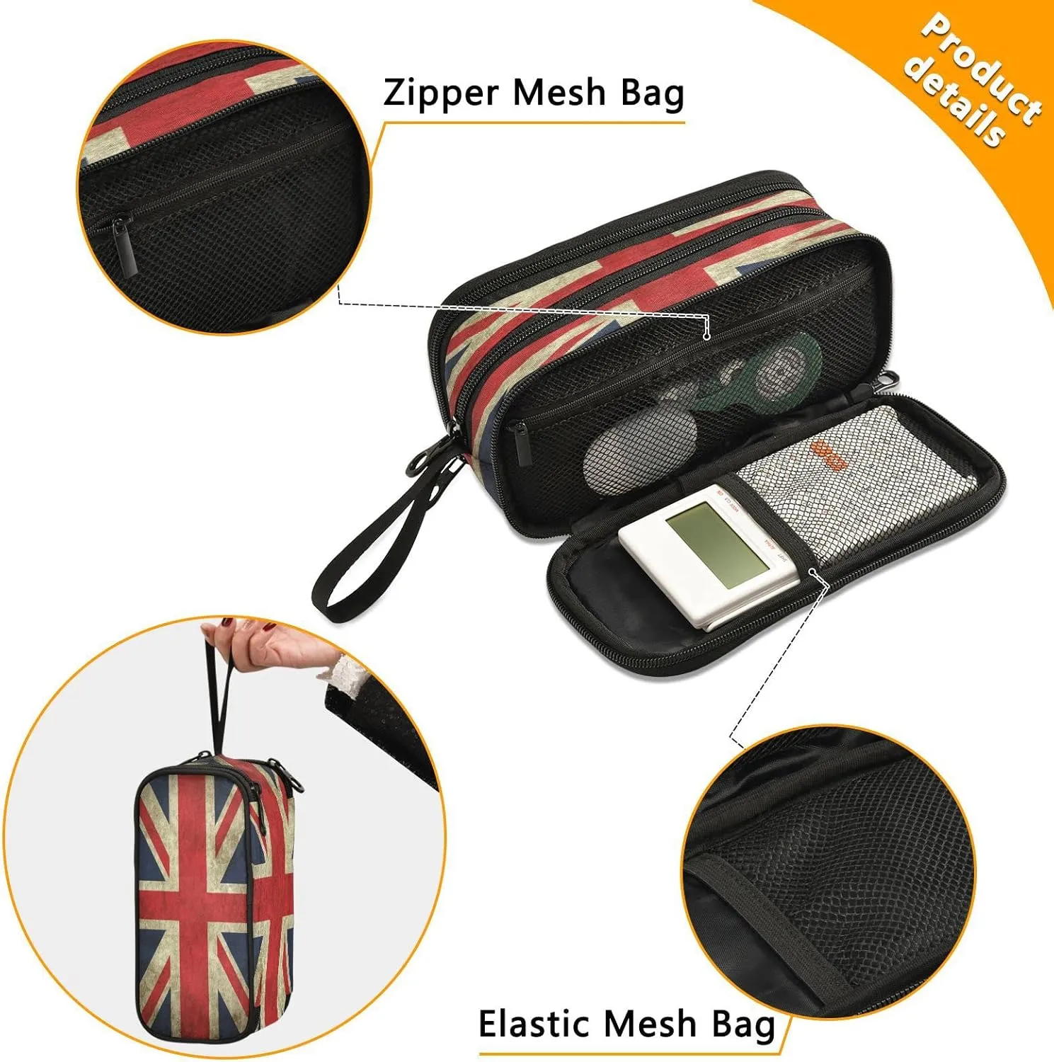 Fisyme British Flag Vintage Pencil Case Large Capacity Pen Box Makeup Pouch Holder Organizer Stationery Bag for School Office College Traval Adult