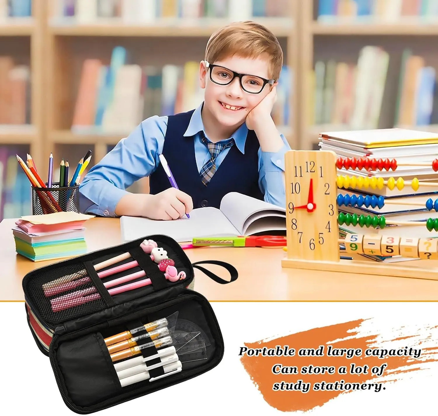 Fisyme British Flag Vintage Pencil Case Large Capacity Pen Box Makeup Pouch Holder Organizer Stationery Bag for School Office College Traval Adult