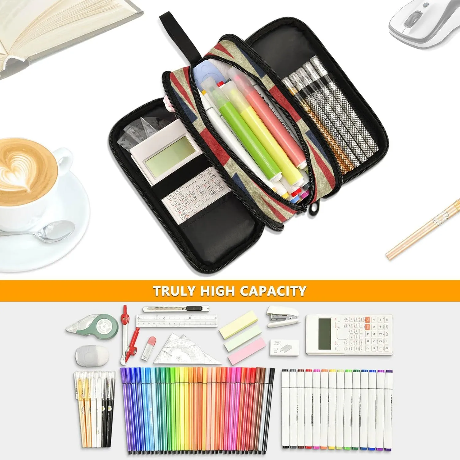 Fisyme British Flag Vintage Pencil Case Large Capacity Pen Box Makeup Pouch Holder Organizer Stationery Bag for School Office College Traval Adult