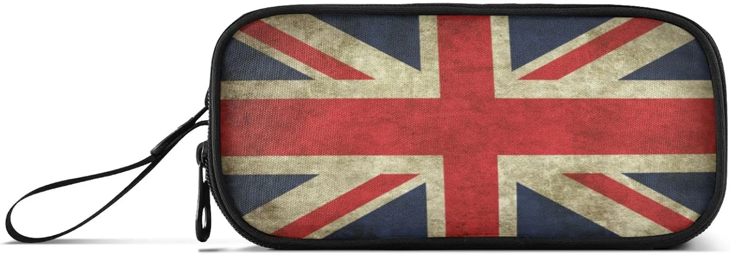 Fisyme British Flag Vintage Pencil Case Large Capacity Pen Box Makeup Pouch Holder Organizer Stationery Bag for School Office College Traval Adult