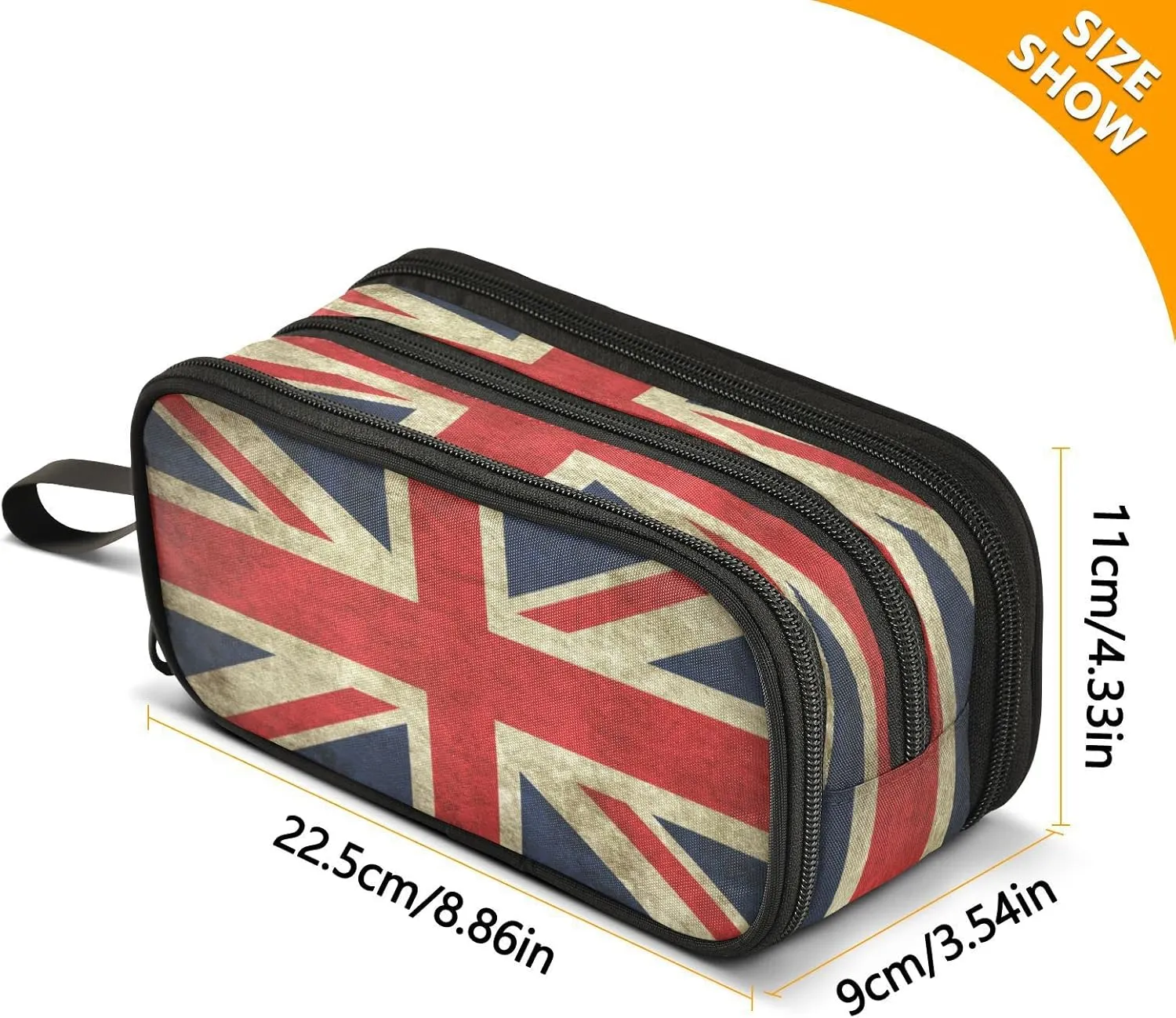 Fisyme British Flag Vintage Pencil Case Large Capacity Pen Box Makeup Pouch Holder Organizer Stationery Bag for School Office College Traval Adult