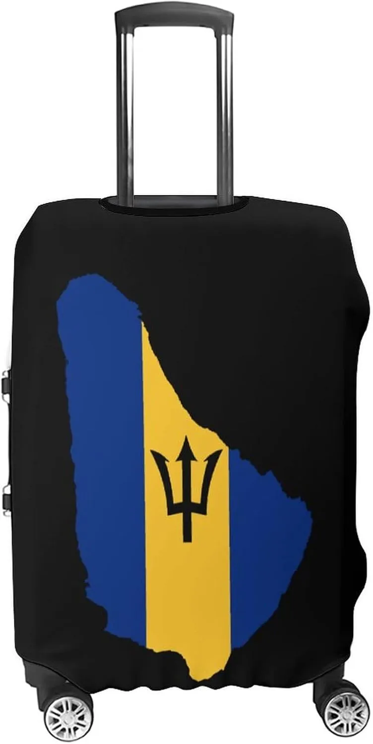 Flag Map of Barbados Custom Luggage Covers Elastic Travel Suitcase Protector Case Fit 20-30 Inch Baggage