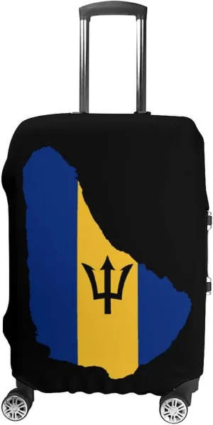 Flag Map of Barbados Custom Luggage Covers Elastic Travel Suitcase Protector Case Fit 20-30 Inch Baggage