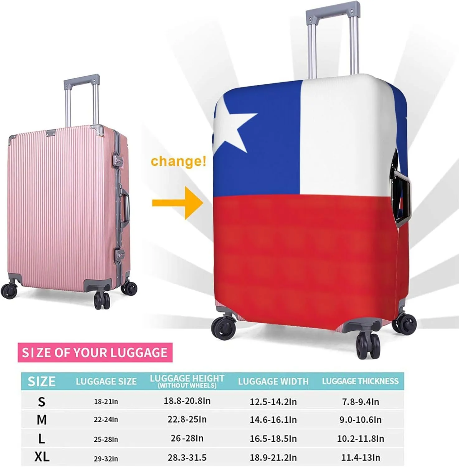 Flag Of Chile Print Luggage Cover For Suitcases, Elastic Travel Bag For Luggage, Stylish Design