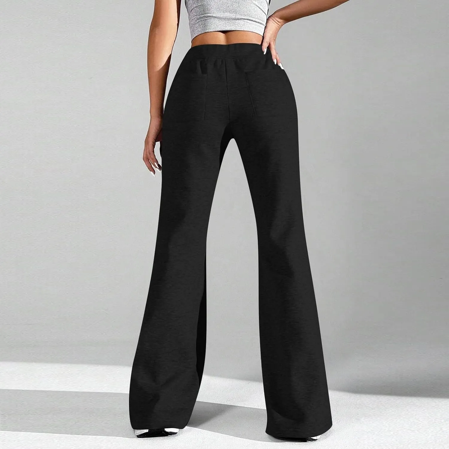 Flare Sweatpants Women Fleece Lined Comfy Warm Wide Leg Sweatpants Casual Soft Elastic High Waisted Flare Yoga Pants