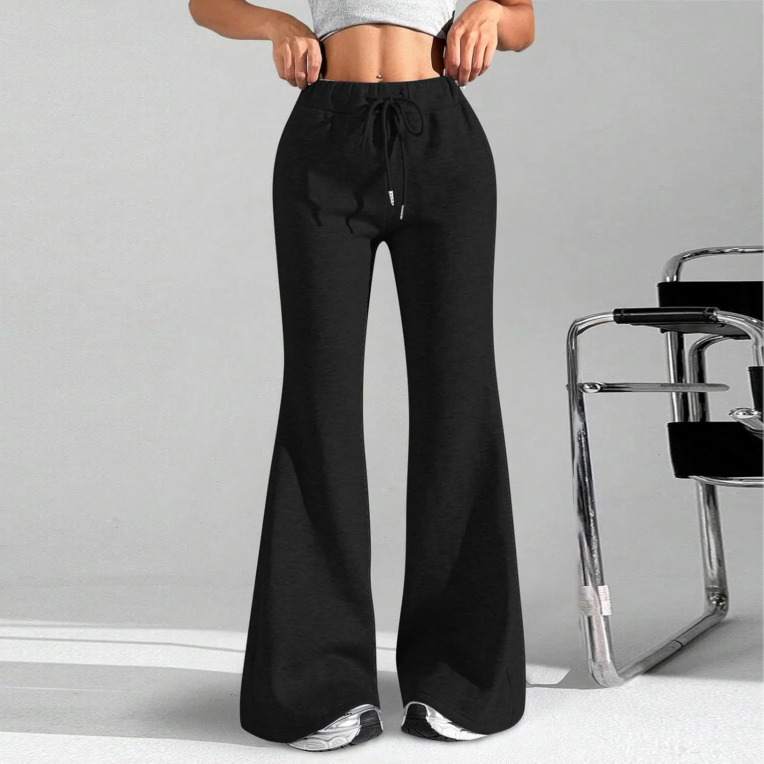 Flare Sweatpants Women Fleece Lined Comfy Warm Wide Leg Sweatpants Casual Soft Elastic High Waisted Flare Yoga Pants