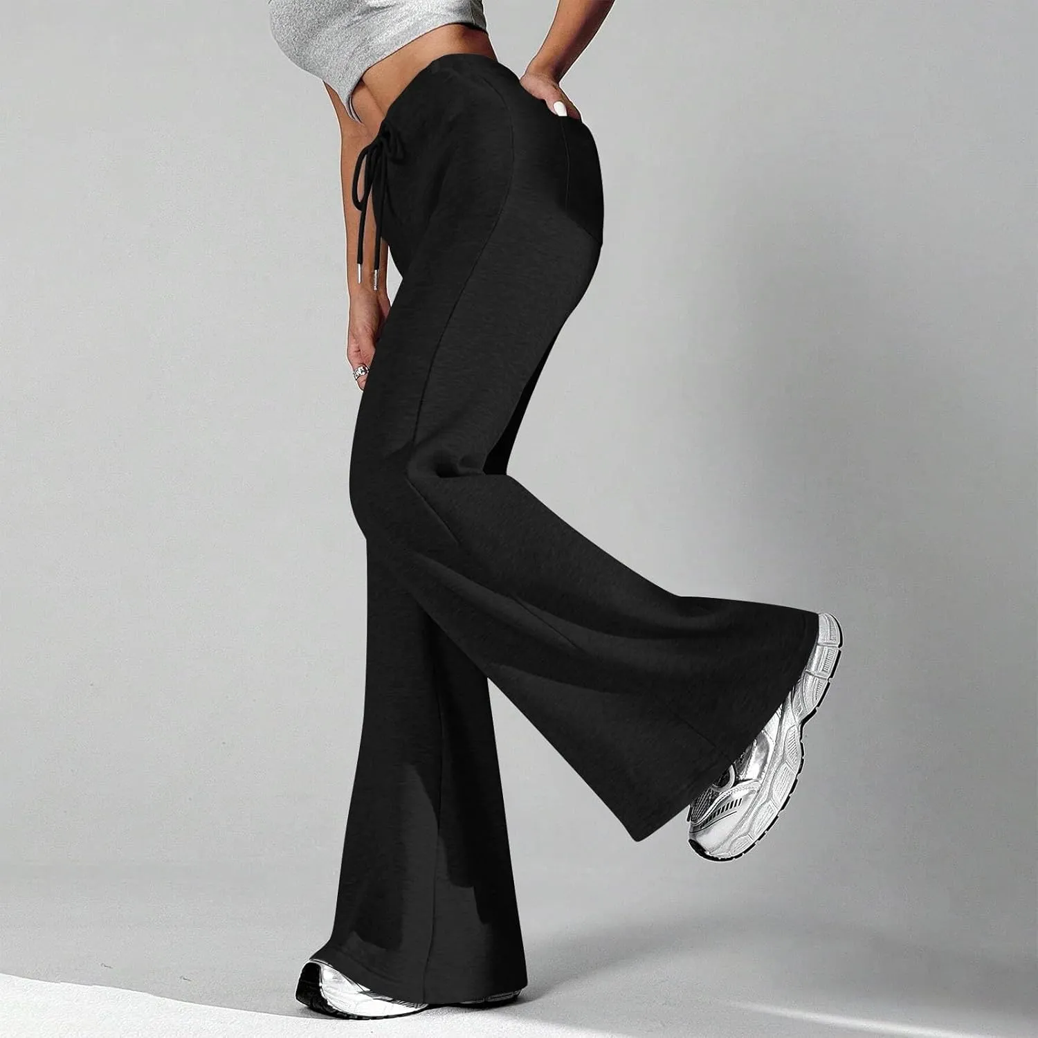 Flare Sweatpants Women Fleece Lined Comfy Warm Wide Leg Sweatpants Casual Soft Elastic High Waisted Flare Yoga Pants