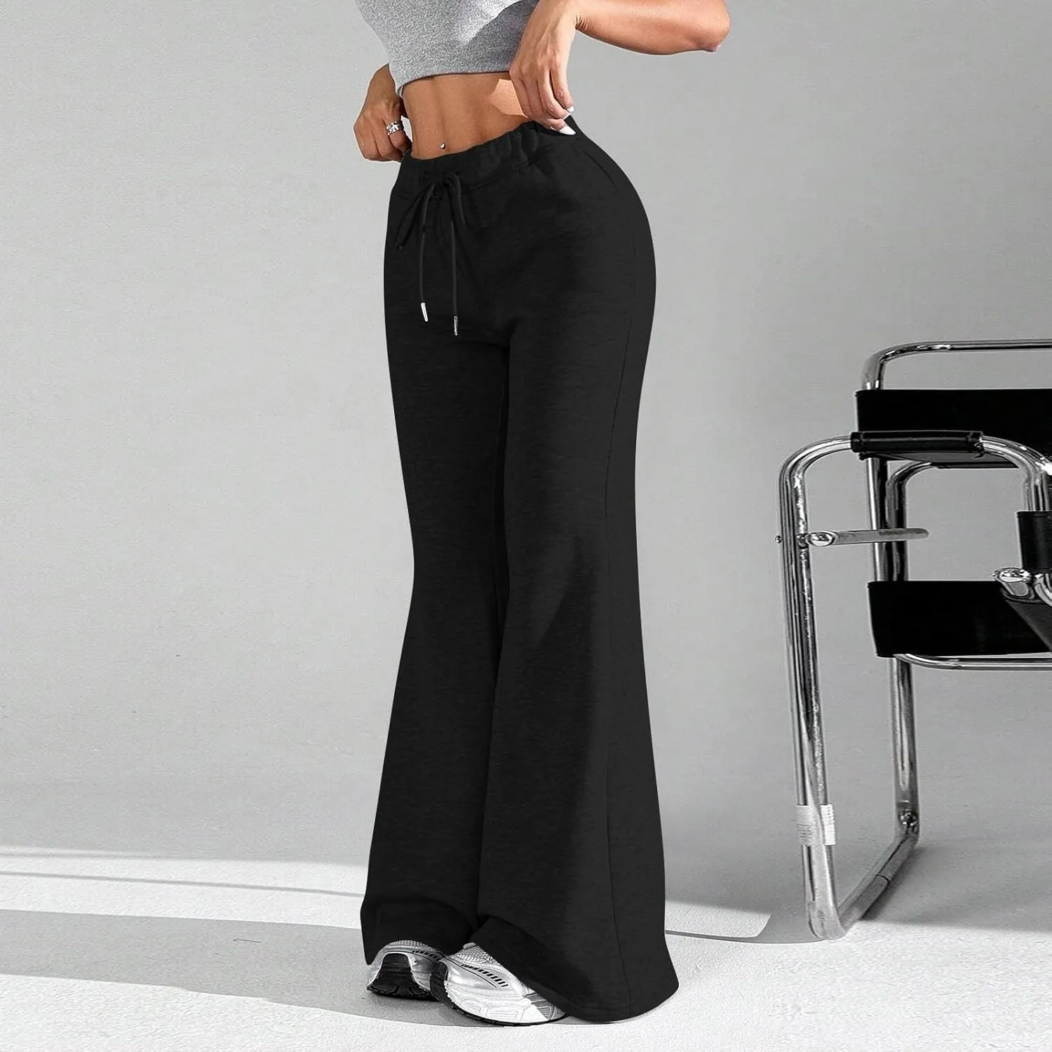 Flare Sweatpants Women Fleece Lined Comfy Warm Wide Leg Sweatpants Casual Soft Elastic High Waisted Flare Yoga Pants