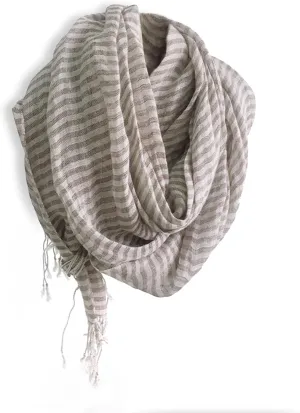 Flax Linen Scarf For Women Men Plaid Striped Print Lightweight Breathable Scarves Warm Stole Wrap Sunscreen Shawl