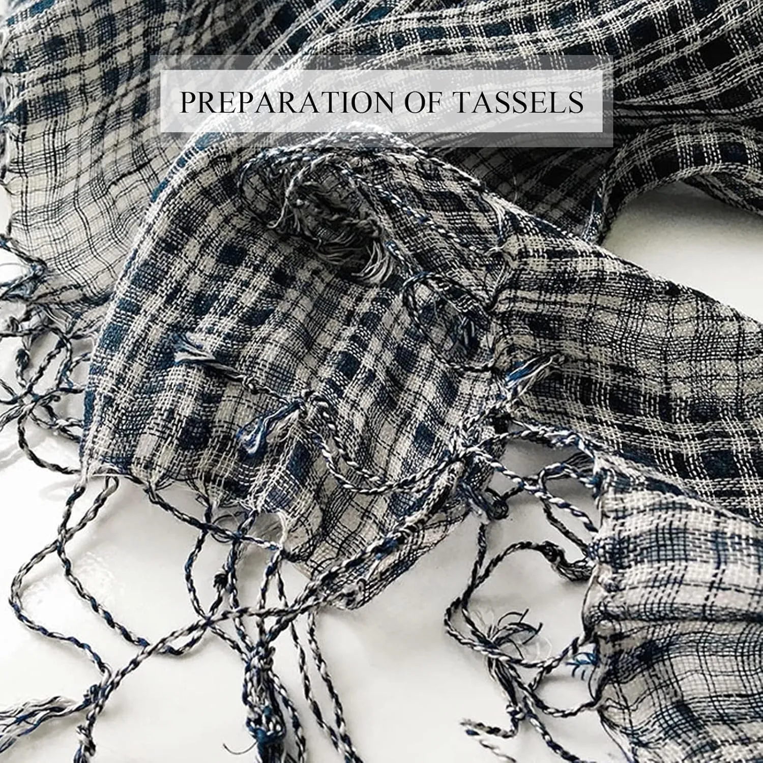 Flax Linen Scarf For Women Men Plaid Striped Print Lightweight Breathable Scarves Warm Stole Wrap Sunscreen Shawl