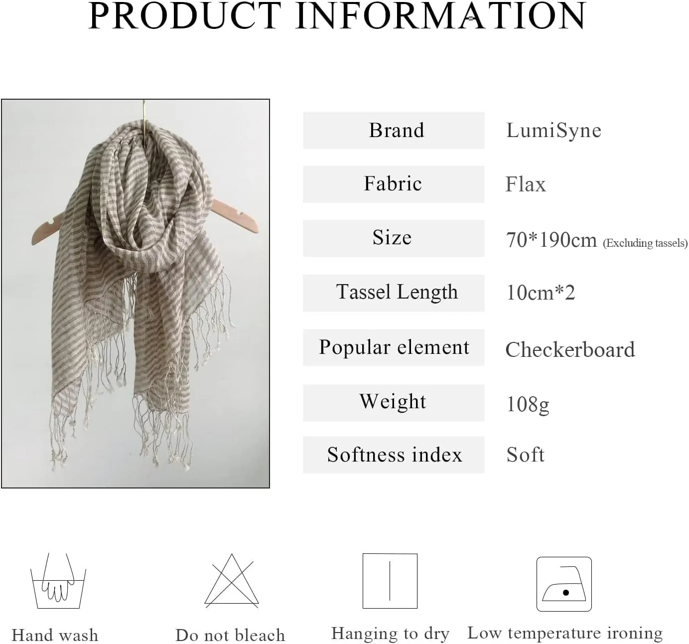 Flax Linen Scarf For Women Men Plaid Striped Print Lightweight Breathable Scarves Warm Stole Wrap Sunscreen Shawl
