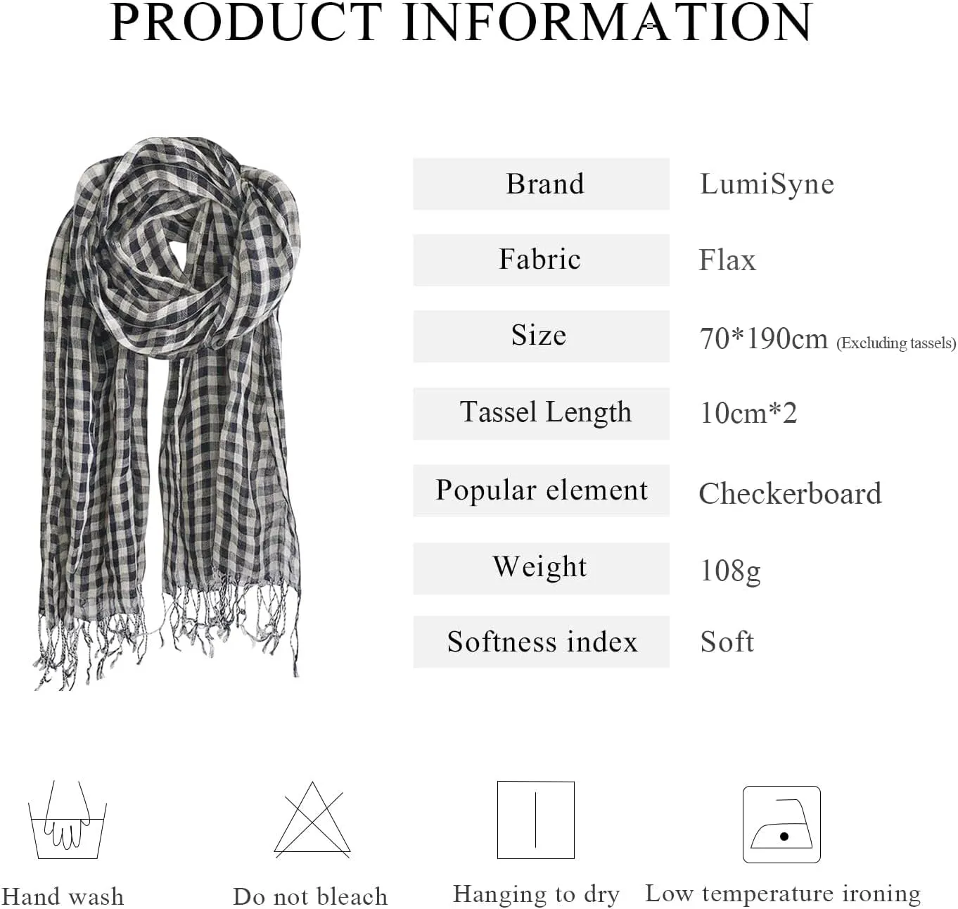 Flax Linen Scarf For Women Men Plaid Striped Print Lightweight Breathable Scarves Warm Stole Wrap Sunscreen Shawl