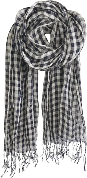 Flax Linen Scarf For Women Men Plaid Striped Print Lightweight Breathable Scarves Warm Stole Wrap Sunscreen Shawl