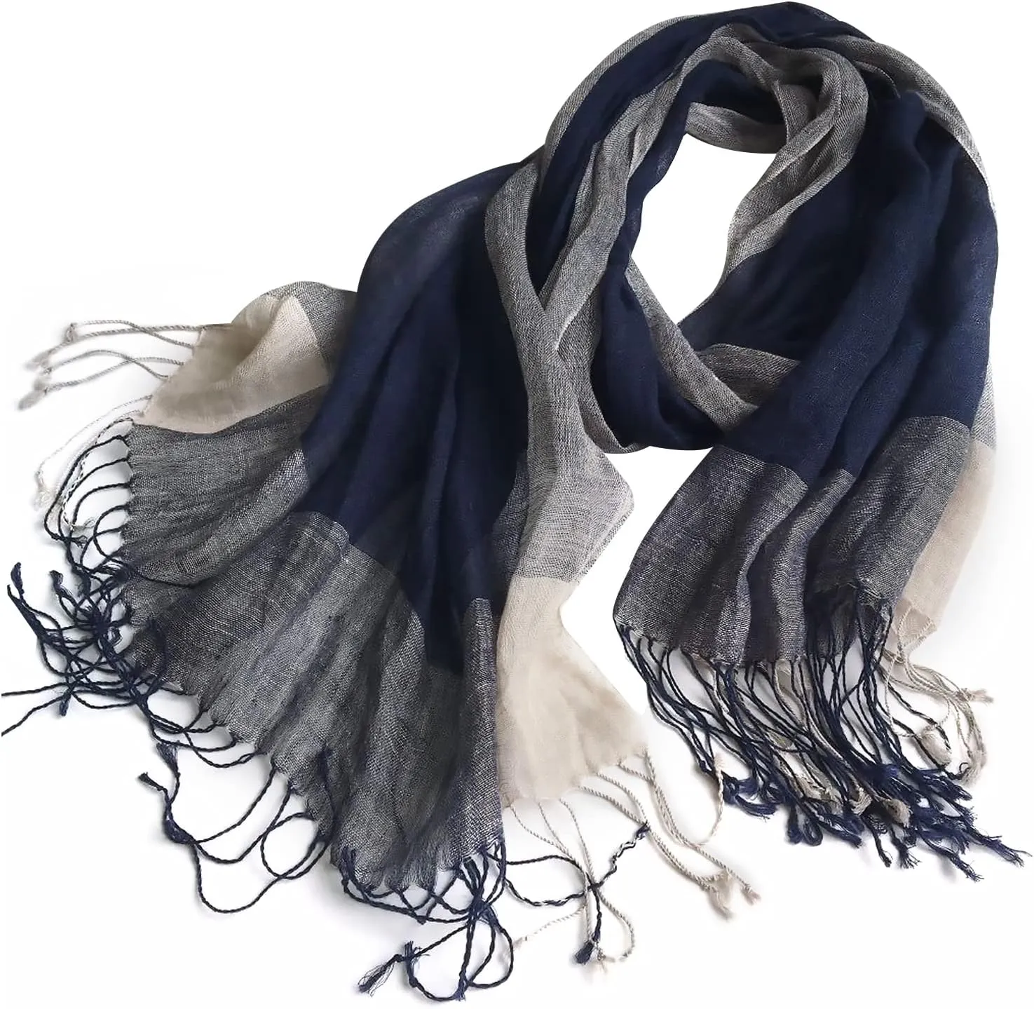 Flax Linen Scarf For Women Men Plaid Striped Print Lightweight Breathable Scarves Warm Stole Wrap Sunscreen Shawl